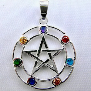 Sterling Silver 925 Pentagram With Coloured Stones Pendant