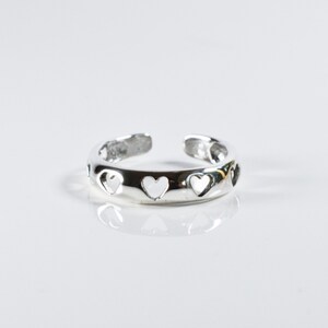 Sterling Silver 925 Adjustable Ring Of Hearts Toe Ring 画像 2