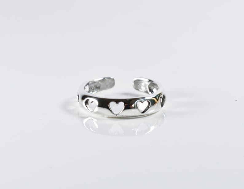 Sterling Silver 925 Adjustable Ring Of Hearts Toe Ring 画像 2