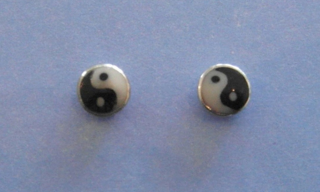Boucles D'oreilles Pendantes En Argent 925 Avec Lapis Lazuli Et Symbole Ying-Yang, Occasion