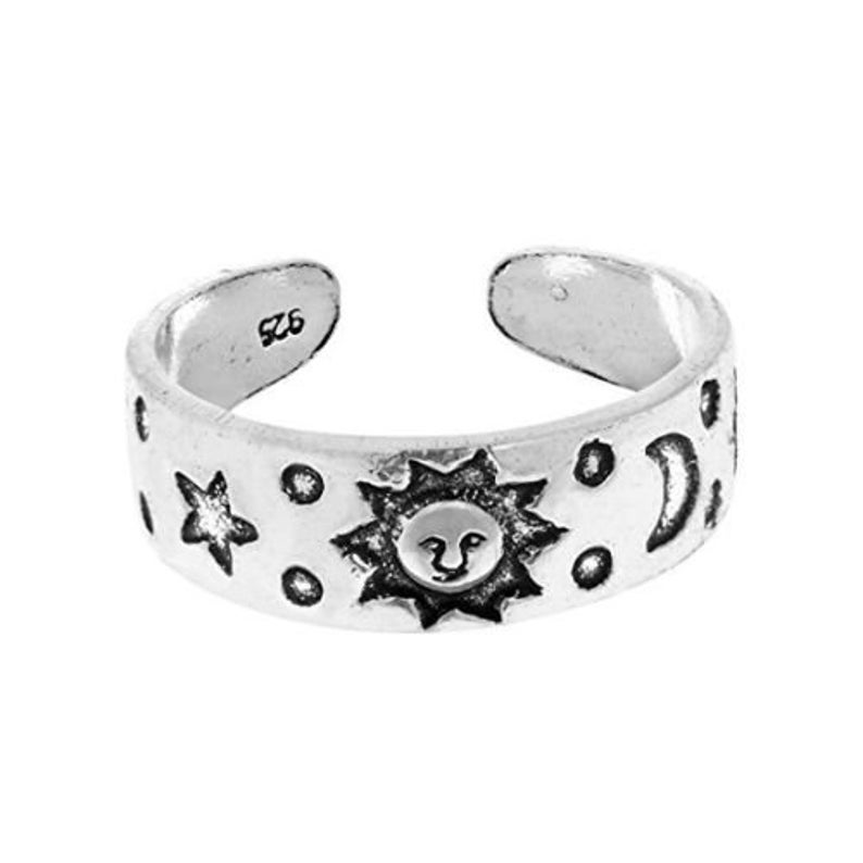 Sterling  Silver  925  Adjustable  Sun  Moon  And  Stars  Toe  Ring