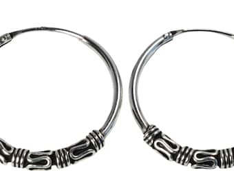 Pair  Of  Sterling  Silver  925  Bali  Ring  Style  Hoop  Sleeper  Earrings   ( 20 MM  )