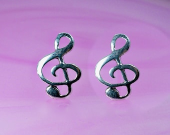 Pair  Of  Sterling  Silver  925  Treble  Clef  Ear  Stud  Earrings  In  Gift  Box