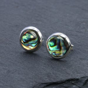 Paar sterlingzilveren 925 abalone ronde oorstekers in geschenkverpakking