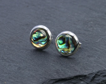 Pair  Of  Sterling  Silver  925  Abalone  Round  Ear  Stud  Earrings  In  Gift  Box