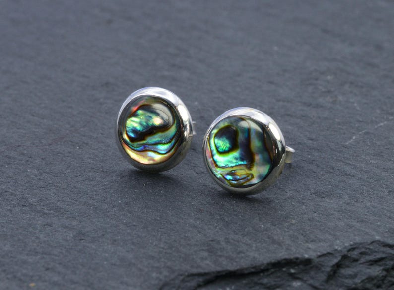 Pair Of Sterling Silver 925 Abalone Round Ear Stud Earrings In Gift Box image 1