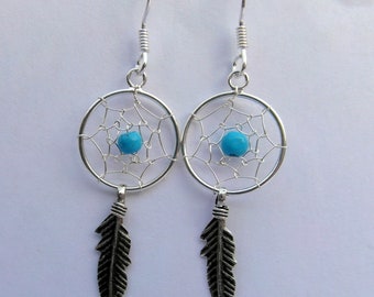 Pair  Of  Sterling  Silver  925  Dreamcatcher  Dangly  Earrings