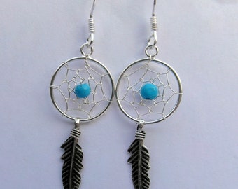 Pair  Of  Sterling  Silver  925  Dreamcatcher  Dangly  Earrings  In  Gift  Box