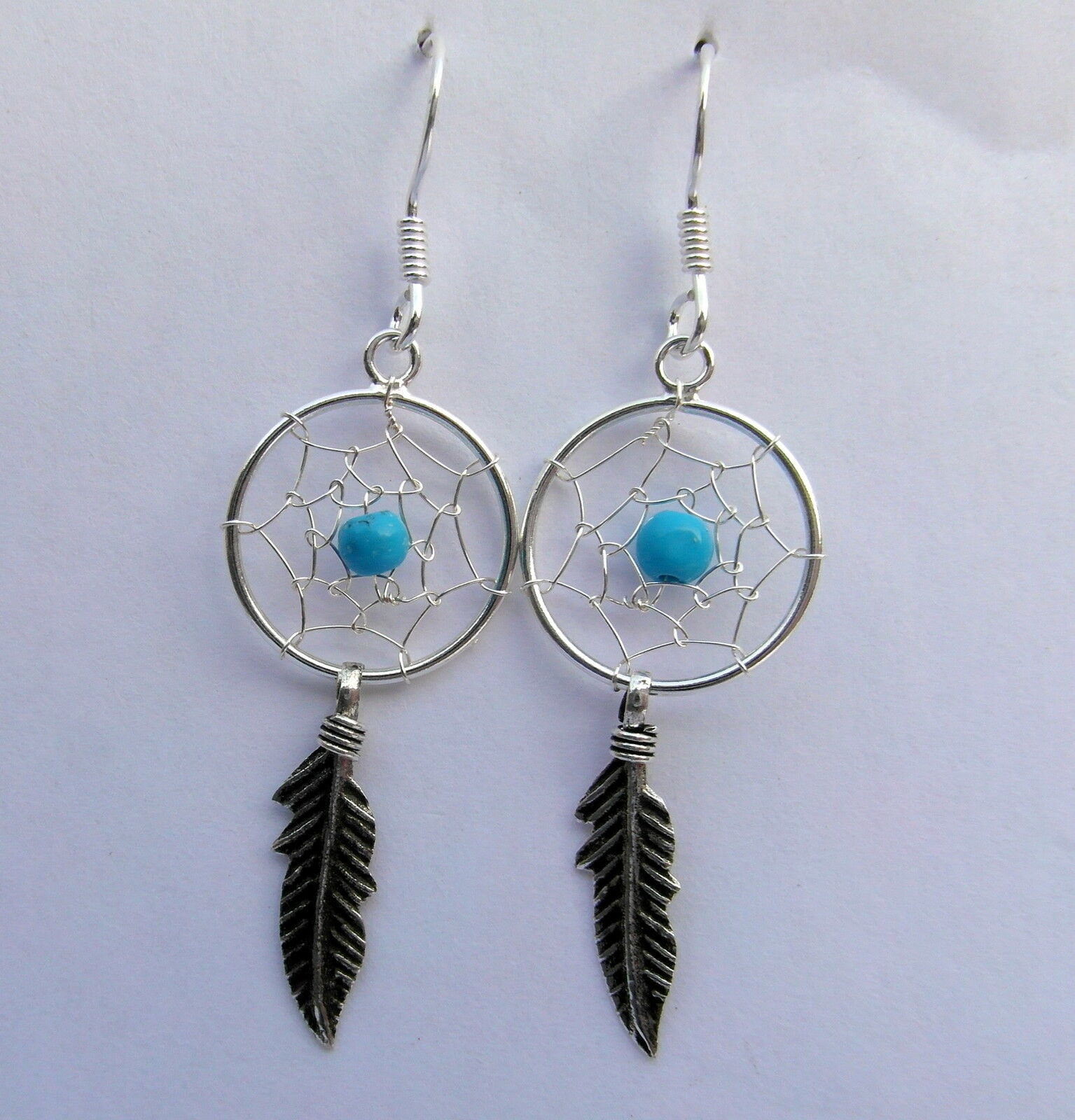 Boucles D'Oreilles Attrape-Rêves - Crochets Argenté, Pendantes Goutte Et Disque, Fait Main UK
