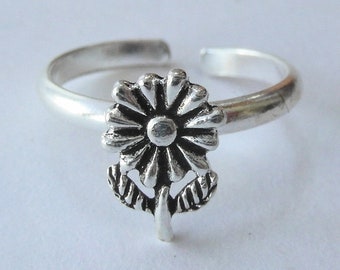 Sterling  Silver  925  Daisy  Flower  Adjustable  Toe  Ring
