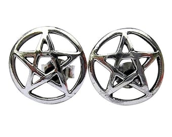 Sterling Silver 925  Pentagram Ear Stud Earrings