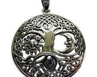 Sterling  Silver  925  Sun  And  Moon  In  Tree  Of  Life  Pendant