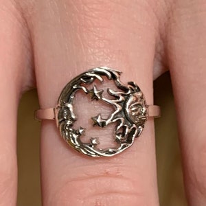 Sterling  Silver  925  Sun  And  Moon  And  Stars  Finger  Or  Thumb  Ring