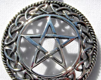 Sterling  Silver  925  Pentagram  In  Celtic  Circle  Pendant