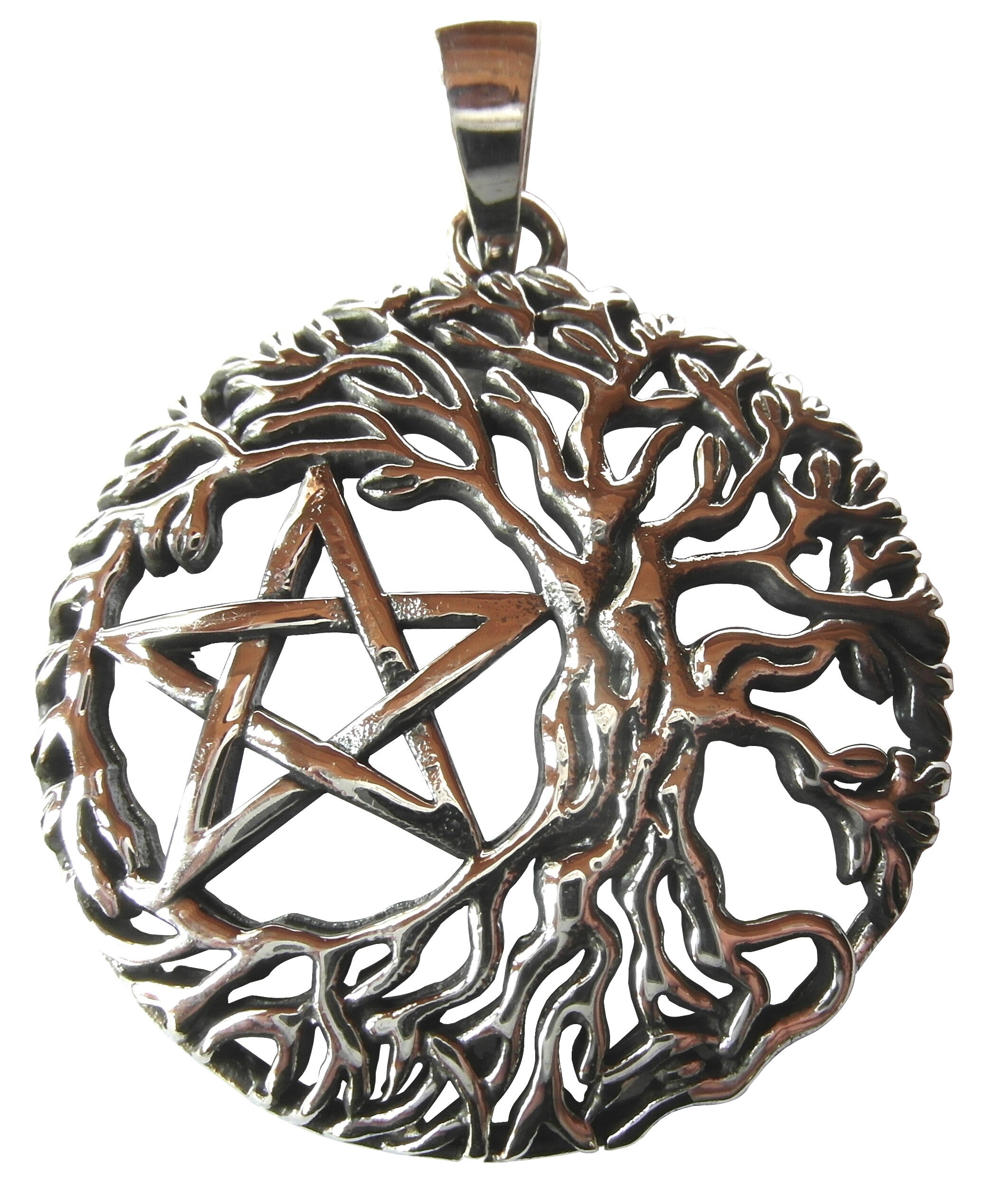 925 Tree  Of  Life With  Pentagram  Pendant  ! New !! Sterling Silver 