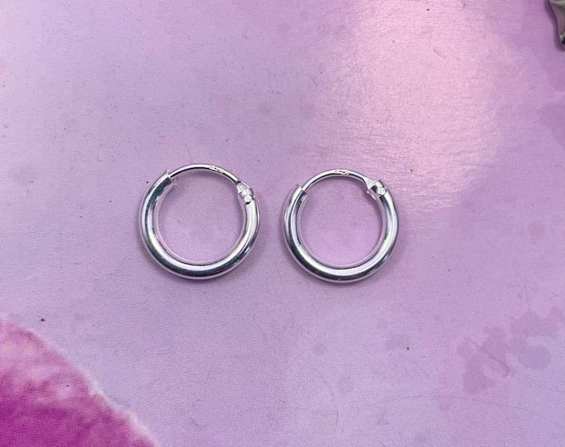 Pair Of Two x Sterling Silver 925 Thick 2 MM Hoop Sleeper Earring ( 10,12,14,16,18,20,25,30,35,40,50,60 70,80 MM Diameter ) image 3