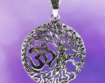 Sterling  Silver  Om  In  Tree  Of  Life  Pendant     ( Weighs  6  Grams )