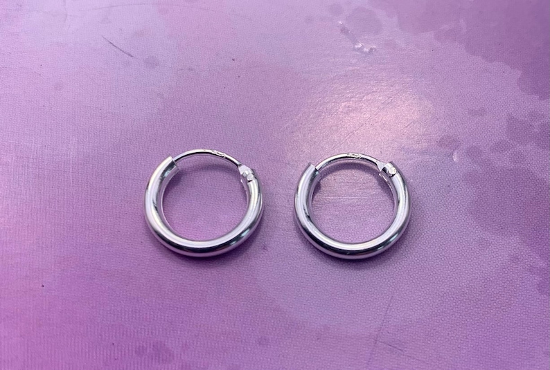 Pair Of Two x Sterling Silver 925 Thick 2 MM Hoop Sleeper Earring ( 10,12,14,16,18,20,25,30,35,40,50,60 70,80 MM Diameter ) image 4