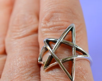 Sterling  Silver  925  Pentagram  Five  Pointed  Star  Thumb  And  Finger  Ring  In  Gift  Box