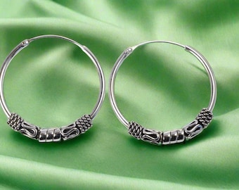 Pair  Of  Sterling  Silver  925  Bali  Divine  Hoop  Sleeper  Earrings    (  20 MM Diameter )