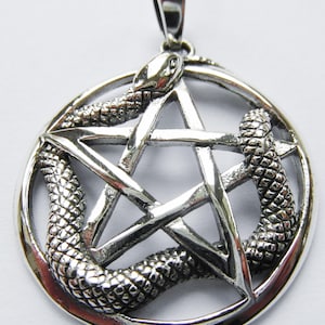 Sterling  Silver  925  Snake  In  Pentagram  Pendant
