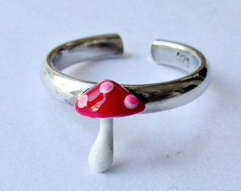 Sterling  Silver  925  Adjustable  Mushroom  Toe  Ring