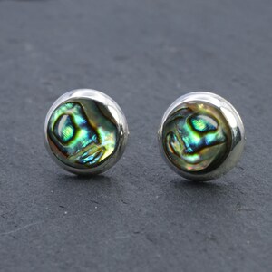 Pair Of Sterling Silver 925 Abalone Round Ear Stud Earrings In Gift Box image 3