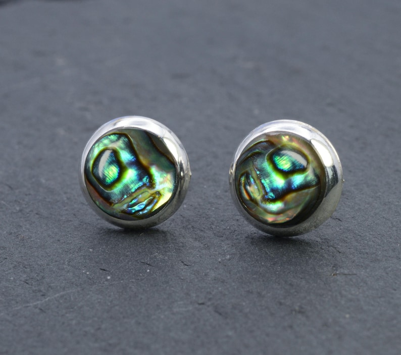 Pair Of Sterling Silver 925 Abalone Round Ear Stud Earrings In Gift Box image 3