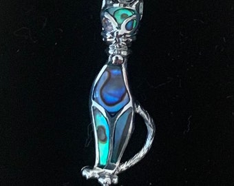 Sterling  Silver  925  Abalone Standing  Cat  In  Gift  Box