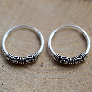 Pair Of Sterling Silver 925 Bali Hoop Earrings 10 , 12 , 14 , 16 , 18 , 20 , 25 , 30 MM image 1