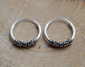 Paar Sterling Zilver 925 Bali Hoop Oorbellen (10, 12, 14, 16, 18, 20, 25, 30 MM)