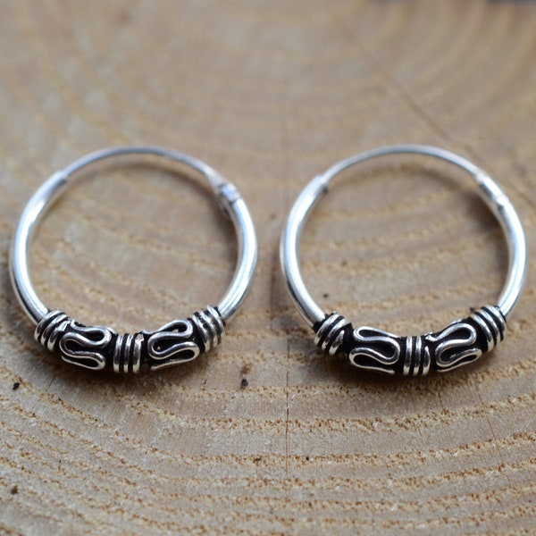 Pair Of Sterling Silver 925  Bali  Hoop  Earrings       ( 10 , 12 , 14 , 16 , 18 , 20 , 25 , 30  MM )