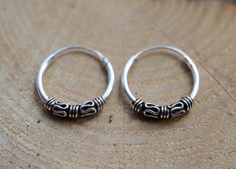 Pair Of Sterling Silver 925 Bali Hoop Earrings 10 , 12 , 14 , 16 , 18 , 20 , 25 , 30 MM image 1