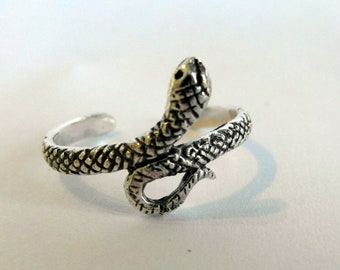 Anillo ajustable para dedo del pie con serpiente cobra de plata de ley 925