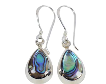 Pair  Of  Sterling  Silver  925  Abalone  Teardrop  Dangly  Earrings  In  Gift  Box