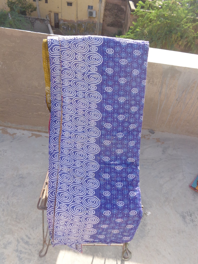 Kantha Quilt BedSpread Handmade Indian Throw Vintage Gudari Bed Sheet Home Decor