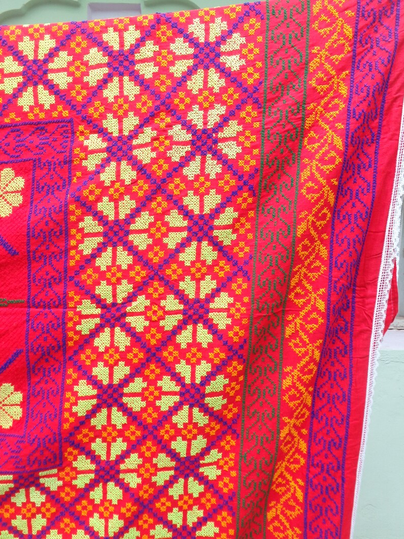 Queen Indian Handmade Cotton Kantha Blanket Quilt Throw Vintage Cotton Bed Cover