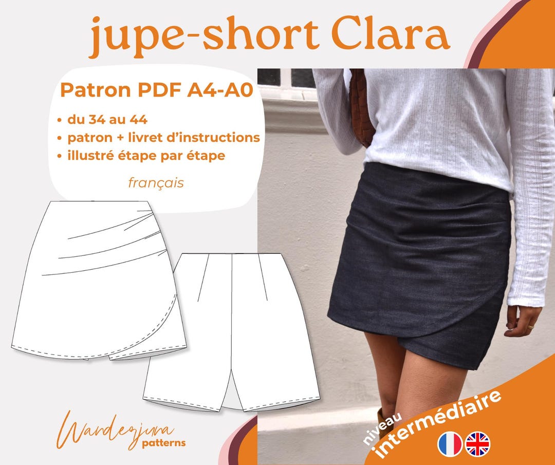 La jupe-short Clara PATRON PDF A4-A0 FR English, patron de