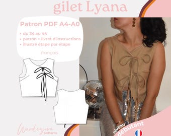 Chaleco Lyana - patrón A4/A0 Patrón de chaleco francés inglés pdf listo para imprimir, patrón para imprimir