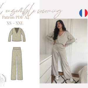 Rory set - PDF PATTERN A4 (in French only) - louge wear pajama pattern easy to sew, jersey