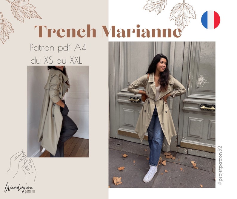 Trench Marianne A4 PDF PATTERN in french only image 1