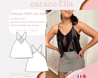 Camisole Ella - patrón A4/A0 patrón camisola francés inglés pdf listo para imprimir, patrón para imprimir