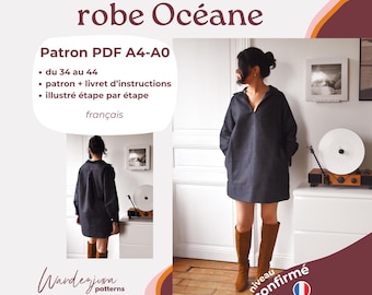 Vestido Océano - Patrón francés A4/A0, patrón de vestido de bolsillo en PDF listo para imprimir, patrón imprimible