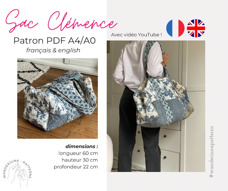 Clémence bag pattern A4/A0 French & English image 1