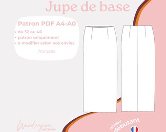 Patrón PDF A4/A0: falda básica. Tallas 32 a 46. Patrón básico para modificar y crear cualquier modelo. Patrón PDF imprimible.