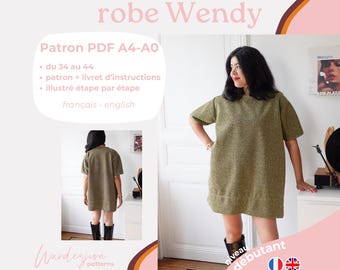 Vestido Wendy - patrón A4/A0 Francés e Inglés SEWING PATTERN DRESS, listo para imprimir, patrón de costura de vestido
