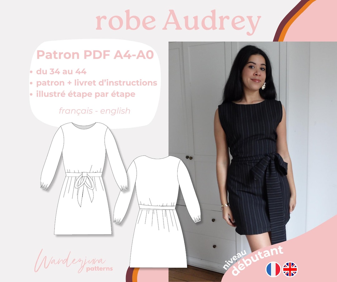 Audrey Dress - A4/A0 French Pattern Only Dress Pattern Pdf Ready to Print, 34 to 44, Printable ...