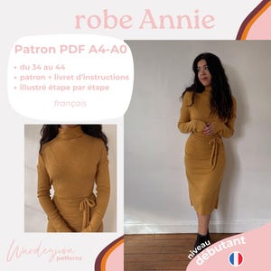 Peut inclure: Patron PDF pour une robe en tricot jaune moutarde à col roulé et ceinture à nouer. Le patron est pour les tailles 34 à 44 et comprend des instructions en français. Le patron est illustré étape par étape et est destiné aux débutants.