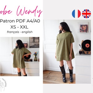 Wendy dress pattern A4/A0 French & English SEWING PATTERN OVERALLS, ready to print, dress sewing pattern image 1