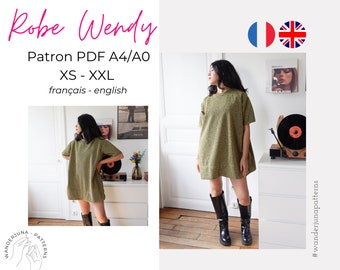 Robe Wendy - patron A4/A0 français & english SEWING PATTERN OVERALLS, ready to print, dress sewing pattern